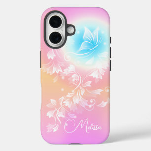 Coque Pour iPhone 16 Fantasie de monogramme floral rose girly mignon