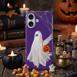 Coque Pour iPhone 16 Fantôme de Trick Or Treating avec seau de bonbons