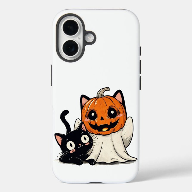 Coques Case-Mate iPhone Fantôme et chat noir portant des masques Halloween (Verso)