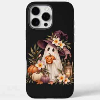 Coque iPhone 16 Pro Max Fantôme fantaisiste d'automne avec citrouilles et