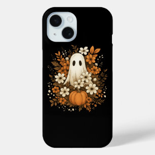 Coque Case-Mate iPhone Fantôme mignon avec Citrouille et fleurs d'automne