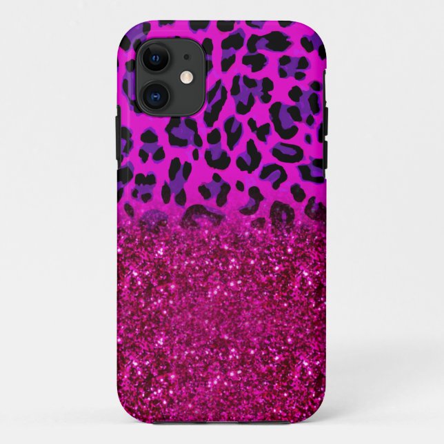 Coques Case-Mate iPhone Fashion Modern Pink Purple Glitter Leopard (Dos)