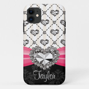Case-Mate iPhone Case Fausse pierre de coeur de diamant d'arc de roses