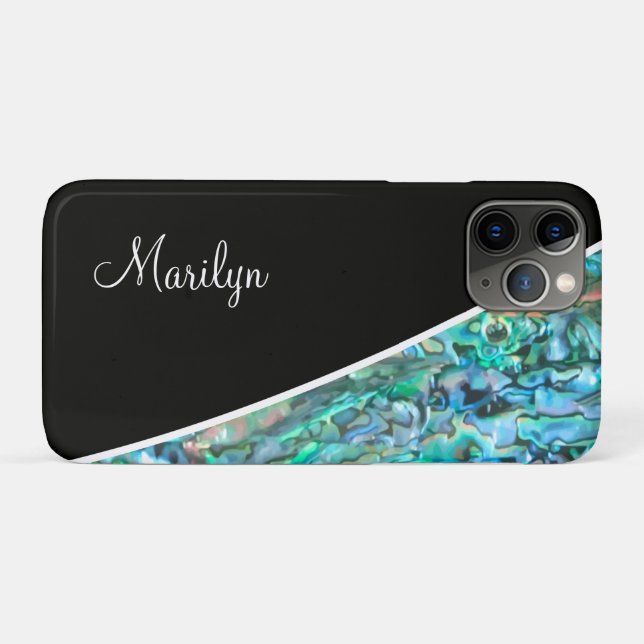 Coques Case-Mate iPhone Faux Abalone Coquille Paua Style Monogramme (Dos (Horizontal))
