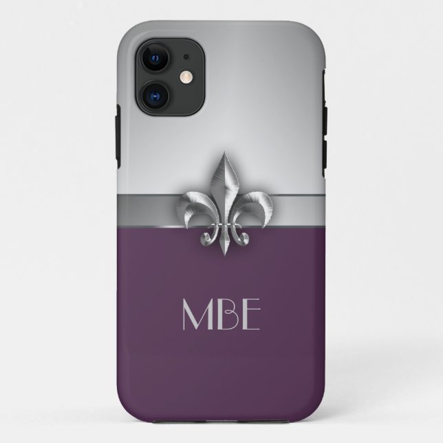 Coques Case-Mate iPhone Faux argenté pourpre Metal Fleur de Lis de (Dos)