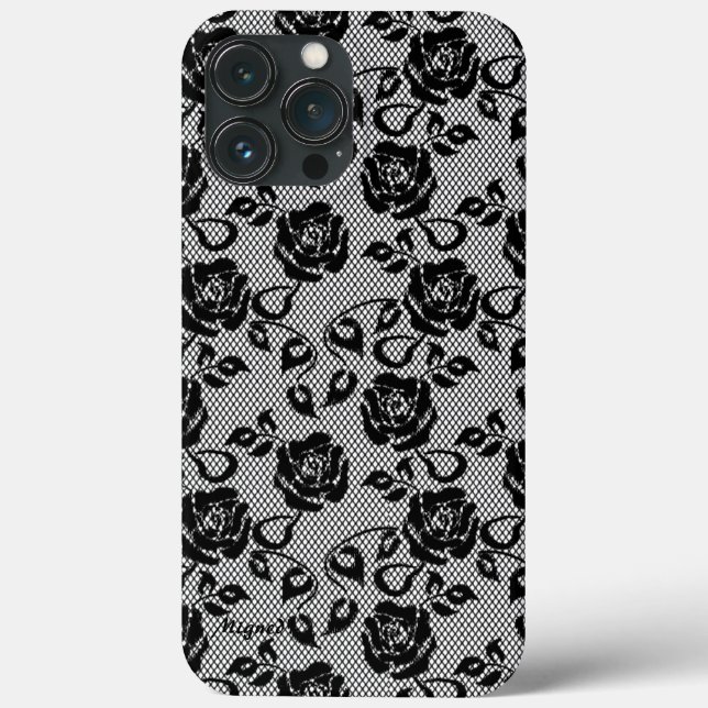 Coques Case-Mate iPhone Faux Black Lace Rose Fishnet (Verso)