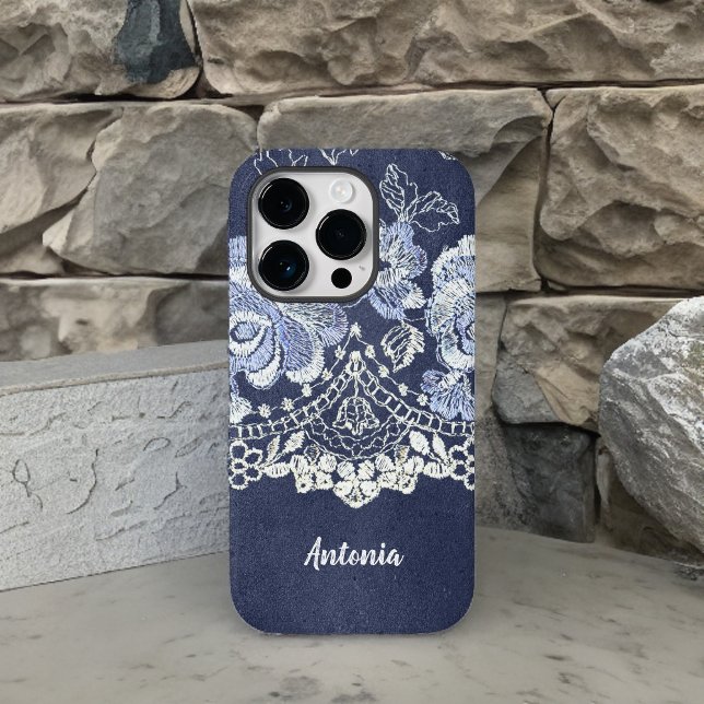 Coques Case-Mate iPhone Faux Blue Velvet et broderie en dentelle simulée (Créateur téléchargé)