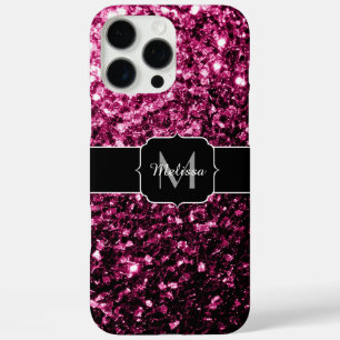 Coque iPhone 16 Pro Max Faux brillant rose foncé paillettes scintillent Mo
