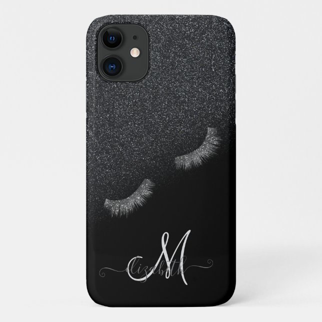 Coques Case-Mate iPhone Faux-cils argentés ombrés de paillettes noires (Dos)