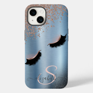 Coque Case-Mate iPhone Faux Cils Noir Paillettes Diamants Or Rose, Bleu