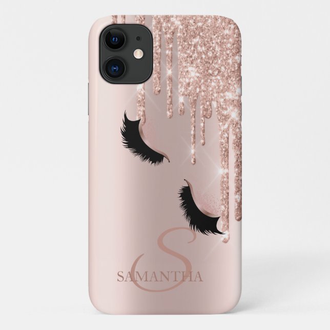 Coques Case-Mate iPhone Faux Cils Paillettes  Rose Gold Gouttes (Dos)