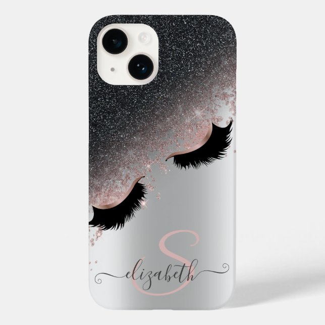 Coques Case-Mate iPhone Faux cils Rose Gold Noir Paillettes Argent (Verso)