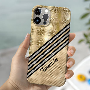 Coque Case-Mate iPhone Faux cristal élégant et paillettes dorées Personna