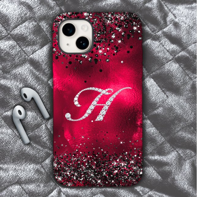 Coques Case-Mate iPhone Faux de cristal lettre de strass H rouge noir (Créateur téléchargé)