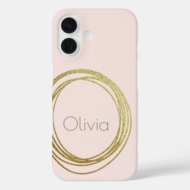 Coques Case-Mate iPhone Faux Gold Abstrait Circle Design avec nom (Verso)