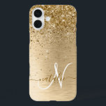 Coque Pour iPhone 16 Plus Faux Gold brossé Parties scintillant en métal Nom<br><div class="desc">Personnalisez facilement ce design branché de boîtier de téléphone chic avec une jolie parties scintillant dorée brillante sur un arrière - plan métallique brossé en or.</div>