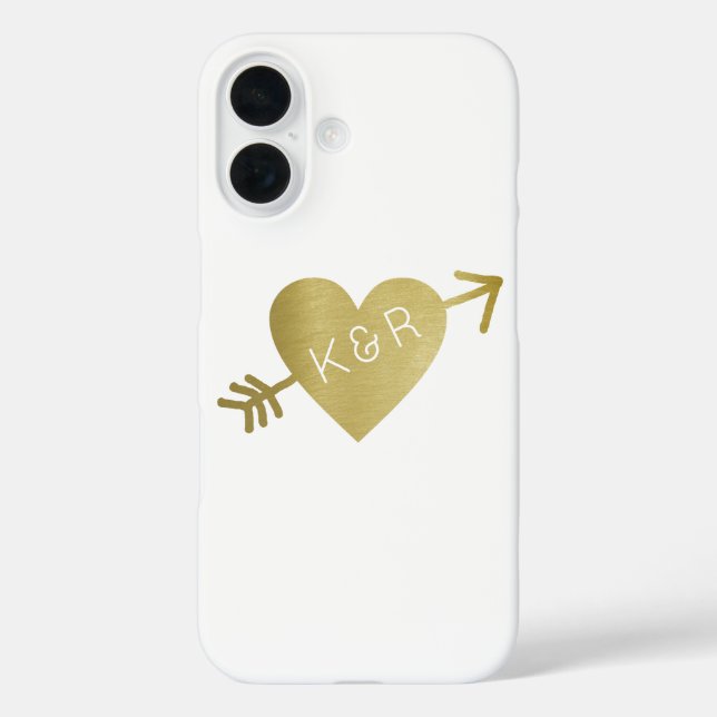 Coques Case-Mate iPhone Faux Gold Coeur d'amour avec initiales, romantique (Verso)