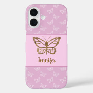 Coque Pour iPhone 16 Faux Gold Foil Look Papillon sur Lavender Purple