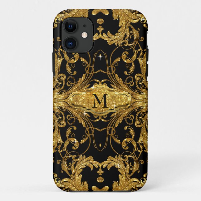 Coques Case-Mate iPhone Faux Gold Parties scintillant Art Nouveau Scroll B (Dos)