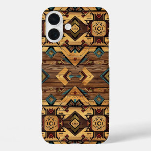 Coque Pour iPhone 16 Plus Faux grain de bois aztèque