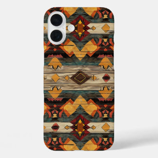 Coque Pour iPhone 16 Plus Faux grain de bois aztèque