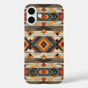 Coque Pour iPhone 16 Plus Faux grain de bois aztèque