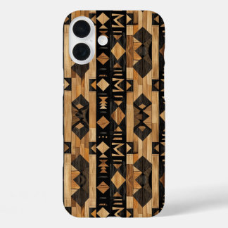 Coque Pour iPhone 16 Plus Faux grain de bois aztèque