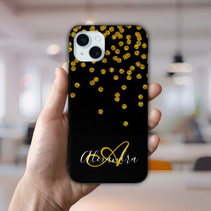 Coque Case-Mate iPhone Faux Monogramme Script Pailleté Or Glam