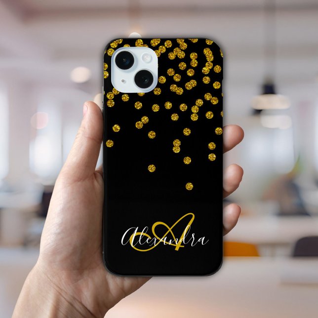 Coques Case-Mate iPhone Faux Monogramme Script Pailleté Or Glam (Elegant Black Gold Glitter Sparkles Monogram Name Case-Mate iPhone Case)