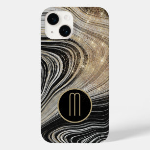Coque Case-Mate iPhone Faux noir et or Agate Star Shine Monogramme
