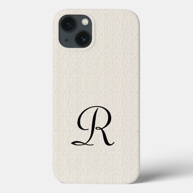 Coques Case-Mate iPhone Faux Off White Russe Burlap Monogramme (Verso)