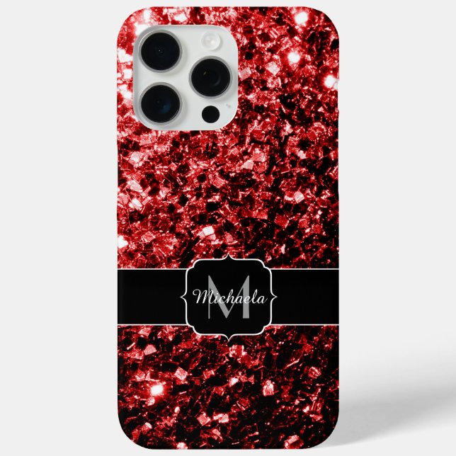 Coques Case-Mate iPhone Faux paillettes rouges foncés scintillent Monogram (Verso)