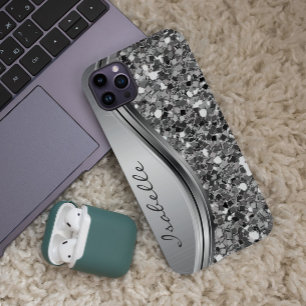 Coque Case-Mate iPhone Faux Parties scintillant en argent Glam Bling Méta