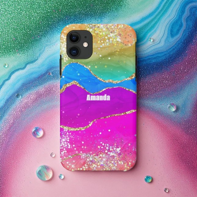 Coques Case-Mate iPhone Faux Parties scintillant Rainbow Agate (Faux Glitter Rainbow Agate Case-Mate iPhone Case)