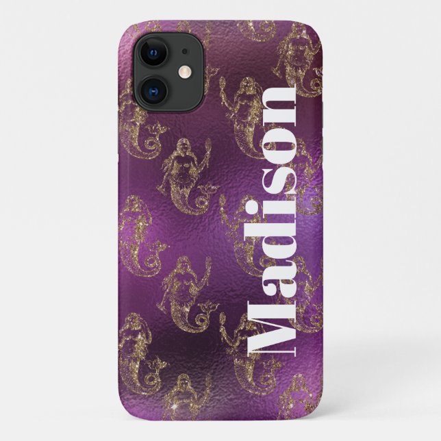 Coques Case-Mate iPhone Faux Parties scintillant violet et Motif de sirène (Dos)