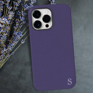 Coque iPhone 16 Pro Max Faux Purple Cuir Look Monogramme