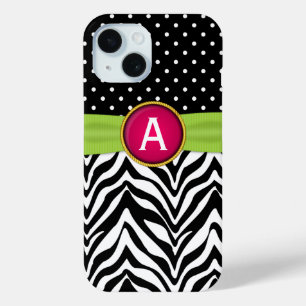 Coque Pour iPhone 15 Faux Ribbon Jewel Zebra Dot Motif Monogramme