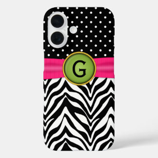 Coques iPhone 16 Faux Ribbon Jewel Zebra Dot Motif Monogramme