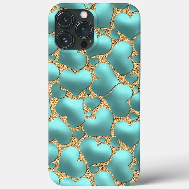 Coques Case-Mate iPhone Faux Shiny Aqua Turquoise Blue Heart Art Motif (Verso)