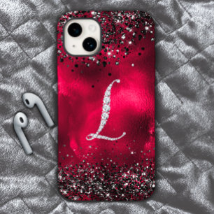 Coque Case-Mate iPhone Faux stylisé Crystal rhinestone lettre L rouge noi