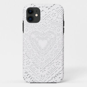 Coque iPhone 11 Faux White Lace Fabric Arrière - plan