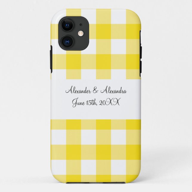 Coques Case-Mate iPhone Faveurs de mariage en vichy motif jaune (Dos)