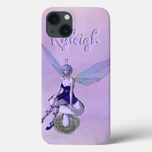 Etui iPhone 13 Fée ailée multicolore sur Purple Nom personnalisé
