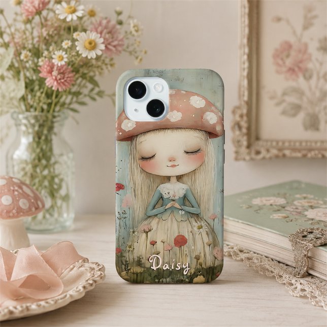 Coques Case-Mate iPhone Fée Champignon Mignonne dans une Prairie de Fleurs (Créateur téléchargé)