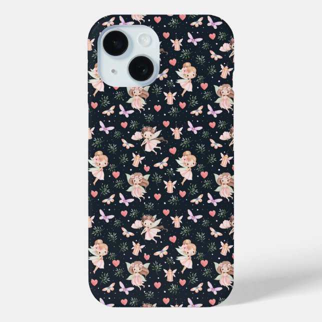 Coques Case-Mate iPhone Fée de dessin animé avec motif sans couture de fle (Verso)