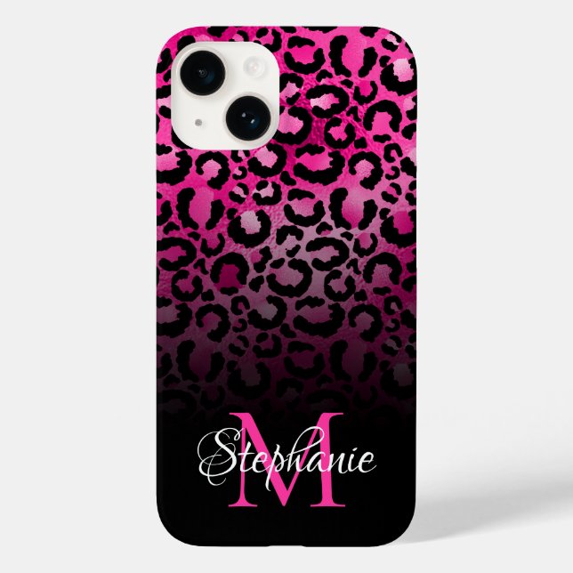 Coques Case-Mate iPhone Féminin Monogramme Ombré Rose Chaude Léopard Noir (Verso)