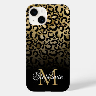Coque Case-Mate iPhone Féminin noir et or léopard ombré monogramme