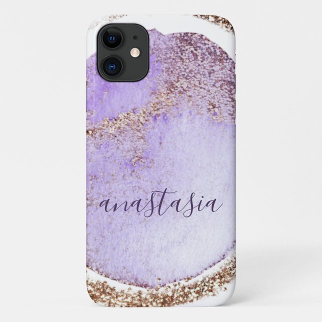 Coques Case-Mate iPhone Féminin Violet Or Aquarelle Abstrait Décoratif (Dos)