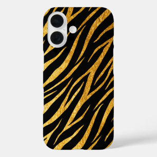 Coque Pour iPhone 16 Feminine Chic Luxe Black Gold Classy Zebra Print