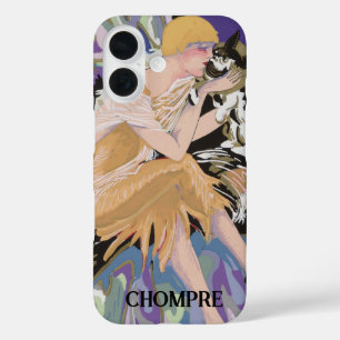 Coque Pour iPhone 16 Femme Art Déco Vintage avec Chat par S. Chompre